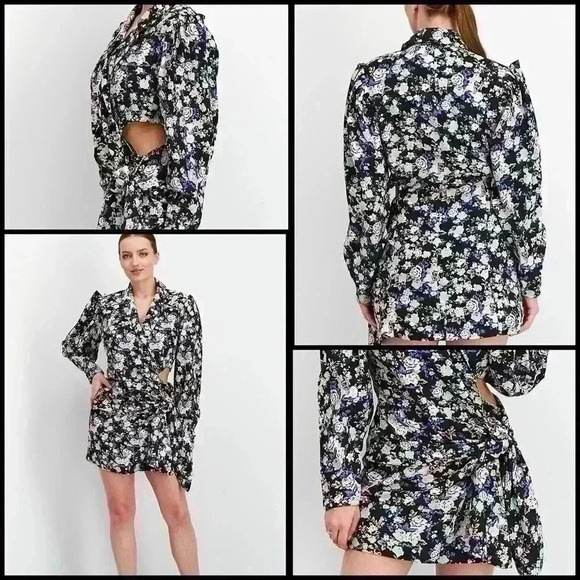 ASOS  Floral Print Long Sleeves Tie Front Wrap Blazer Cutout Dress, Size 10 - Picture 1 of 13